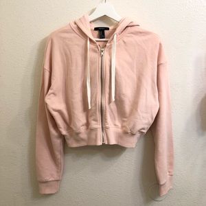 Baby Pink Cropped Hoodie With Zipper 